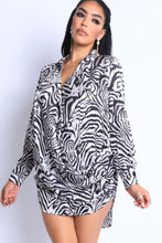 Load image into Gallery viewer, SLIVER ZEBRA PRINTED SHIRT DRESS
